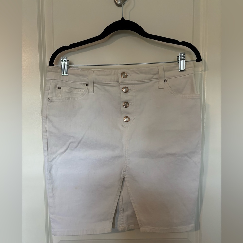 Joe’s Button-Front White Denim Mini Skirt